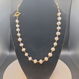 Vintage freshwater pearl necklace w Elegant Gold Slip Clasp Pearl Necklace